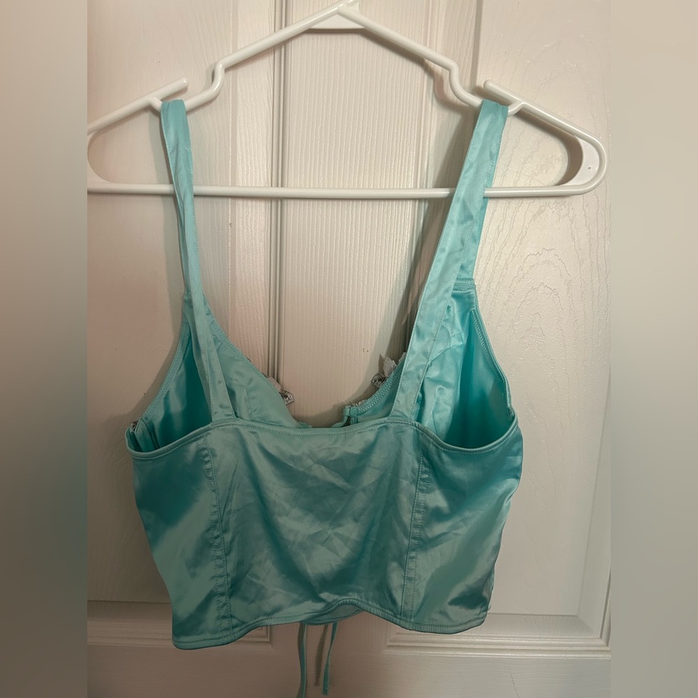 Victoria Secret Floral Embroidered Aqua Corset Top Bralette - Picture 5 of 6